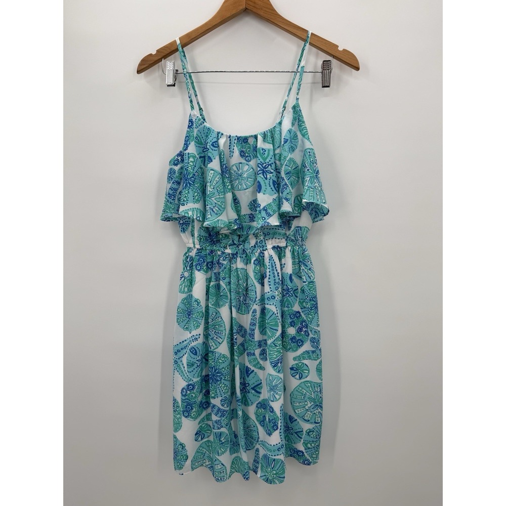 Lilly Pulitzer For Target Sea Urchin Ruffle‎ Blue Seashell Dress Women's Size XS